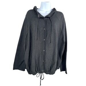 EILEEN FISHER Organic Cotton Snap Front relaxed Hooded sweater Charcoal 90s sz S